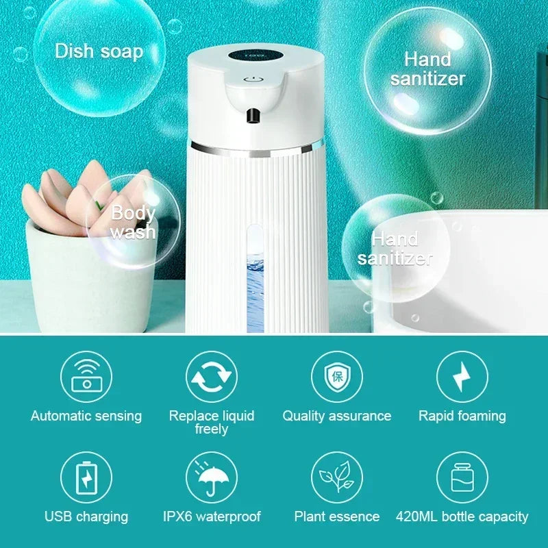 420ML Automatic Smart Sensor Soap Dispenser – Wall-Mounted Electric Foam & Liquid Pump