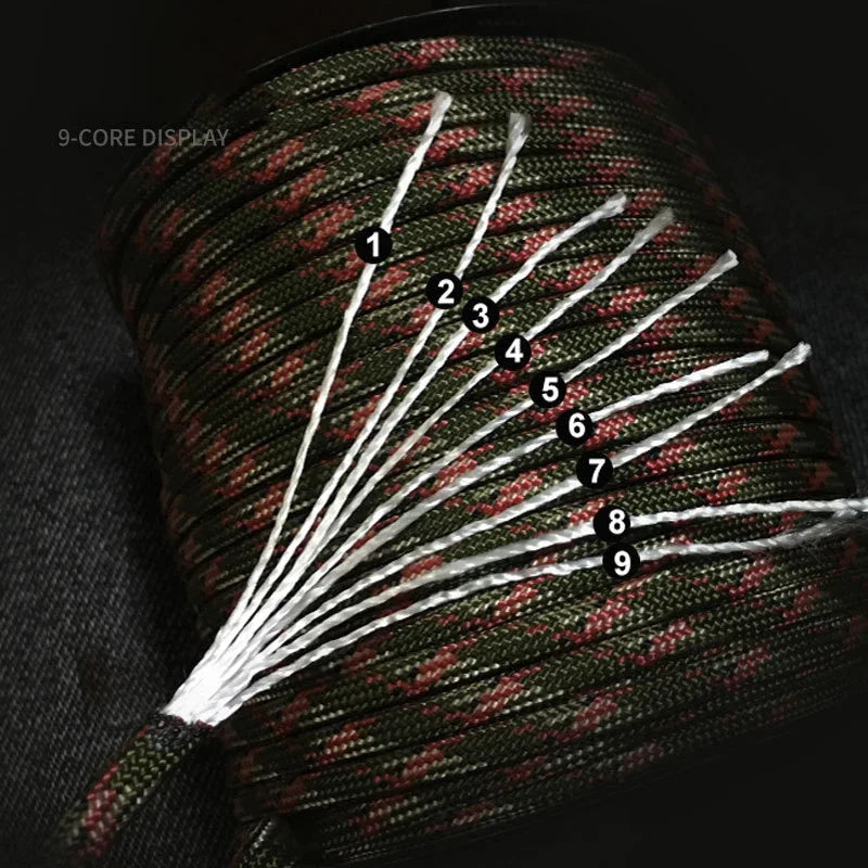 30/50/100M 4mm Paracord 9 Core 650 Military Standard Parachute Rope for Camping, Survival, DIY Bracelets & Outdoor Use