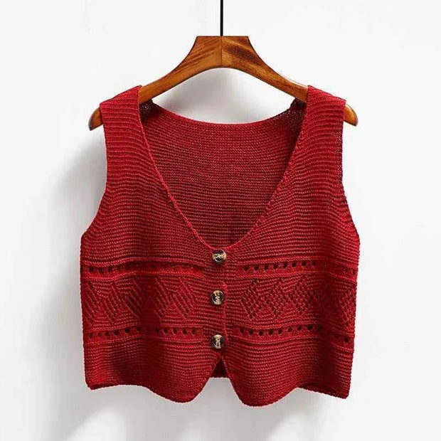 Knitted Button-Up Crop Vest – Stylish Casual Wear for Women | Multi-Color Options
