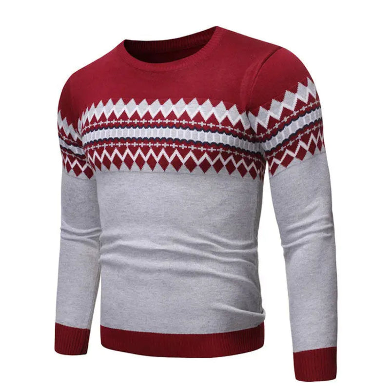 Men’s O-Neck Pattern Knit Pullover Sweater – Long Sleeve Casual Winter Knitwear