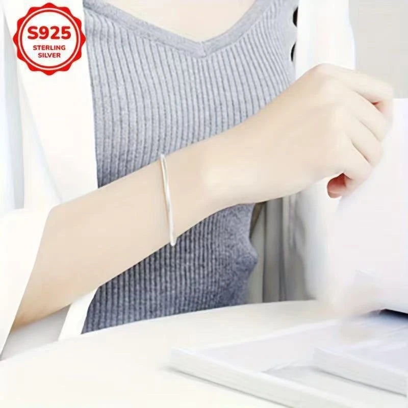 Silver-Tone Textured Bracelet – Slim Polished Wrist Chain Bracelet