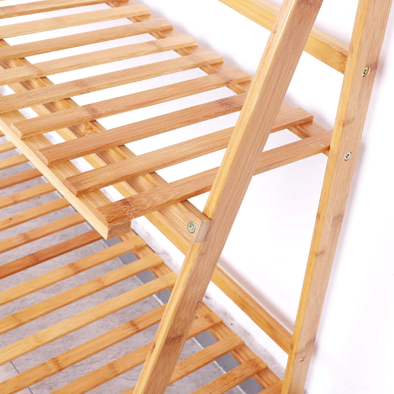 3-Tier Ladder Plant Stand – Natural Wood-Tone Slatted Flower Pot Display Rack