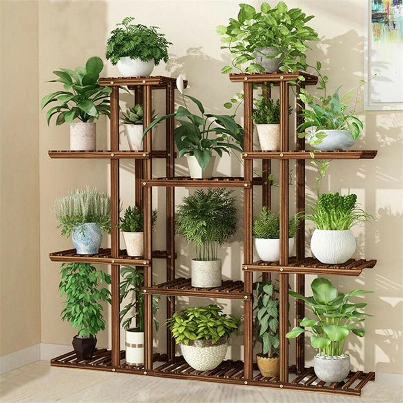 Large Multi-Tier Plant Stand – Brown Staggered Flower Pot Display Rack