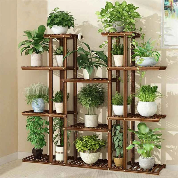 Large Multi-Tier Plant Stand – Brown Staggered Flower Pot Display Rack