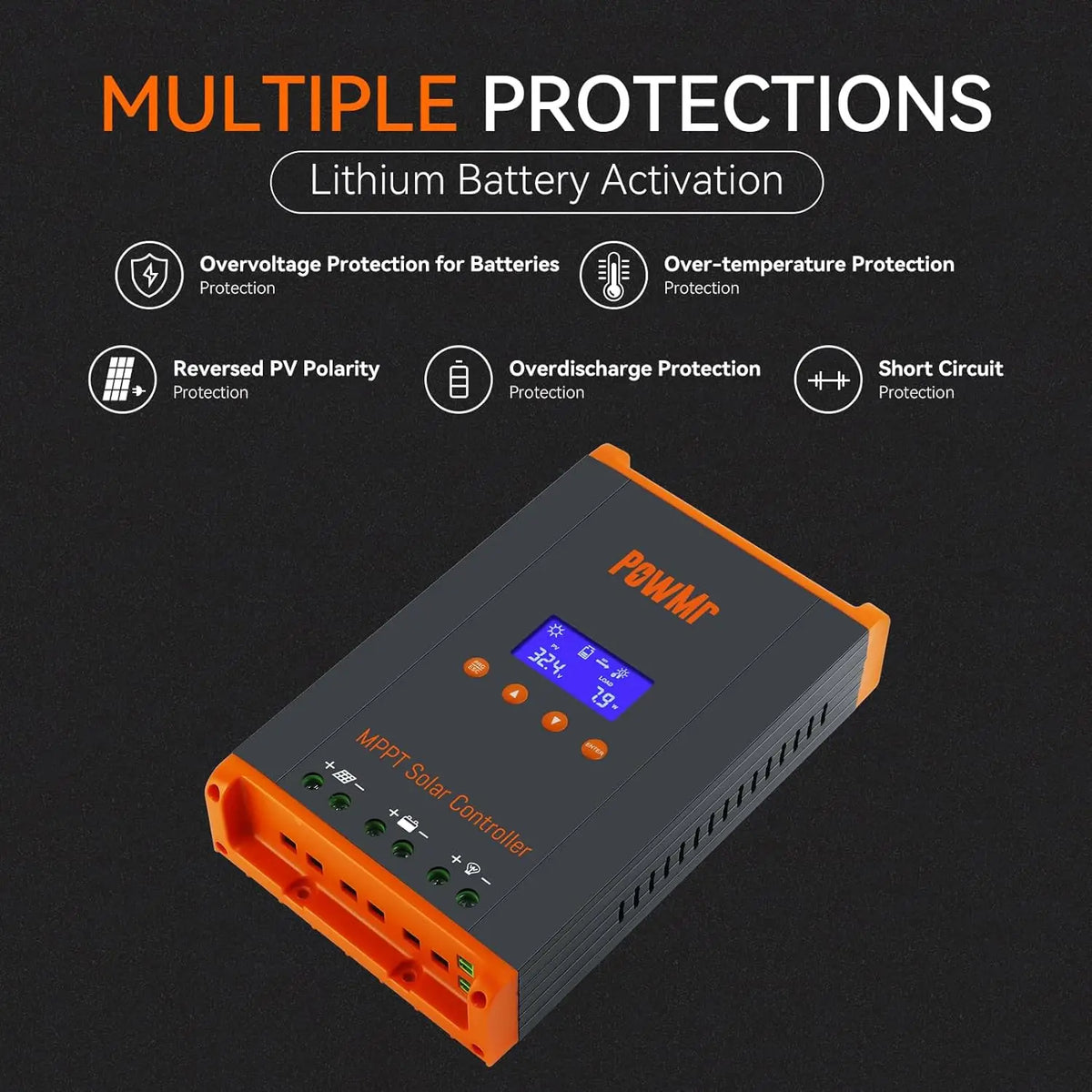 PowMr 60A MPPT Solar Charge Controller 12V/24V/36V/48V LCD Display 160V PV Input Solar Regulator