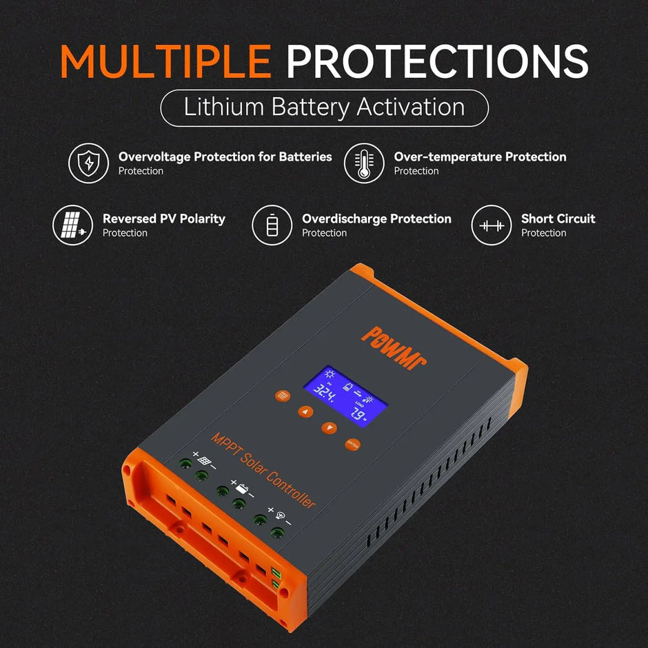 PowMr 60A MPPT Solar Charge Controller 12V/24V/36V/48V LCD Display 160V PV Input Solar Regulator