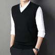 Men's Solid Color V-Neck Knitted Vest – Casual Sleeveless Sweater Top