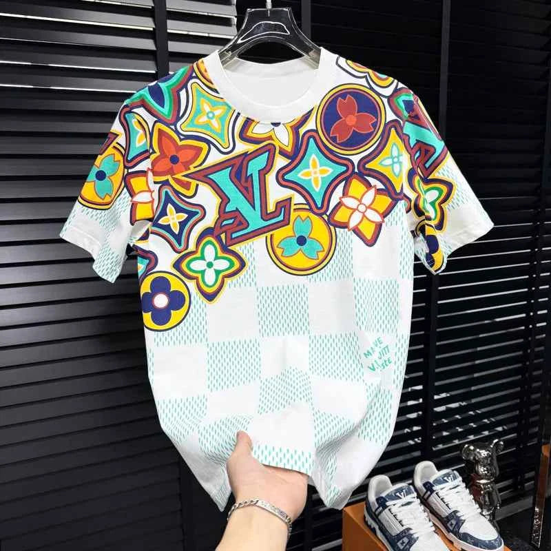 2026 New Style Men's Casual Trendy Fashion Short-Sleeved T-Shirt Classic Round-neck T-Shirt Colorful Print Letters Summer Shirt