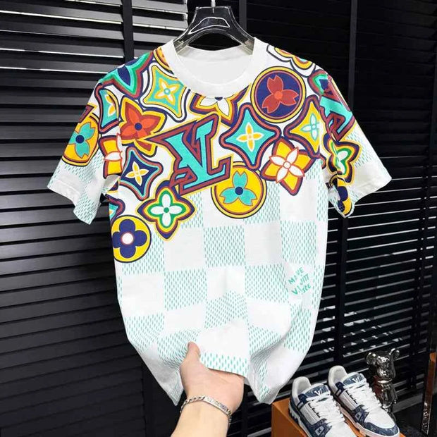 2026 New Style Men's Casual Trendy Fashion Short-Sleeved T-Shirt Classic Round-neck T-Shirt Colorful Print Letters Summer Shirt