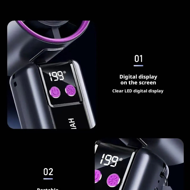 199-Speed Portable Turbo Handheld Fan with Semiconductor Ice Cooling, Digital Display & Type-C Charging