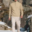 2026 Men’s Casual Jacquard Knit Pullover Sweater with Standing Collar and Elbow Patches