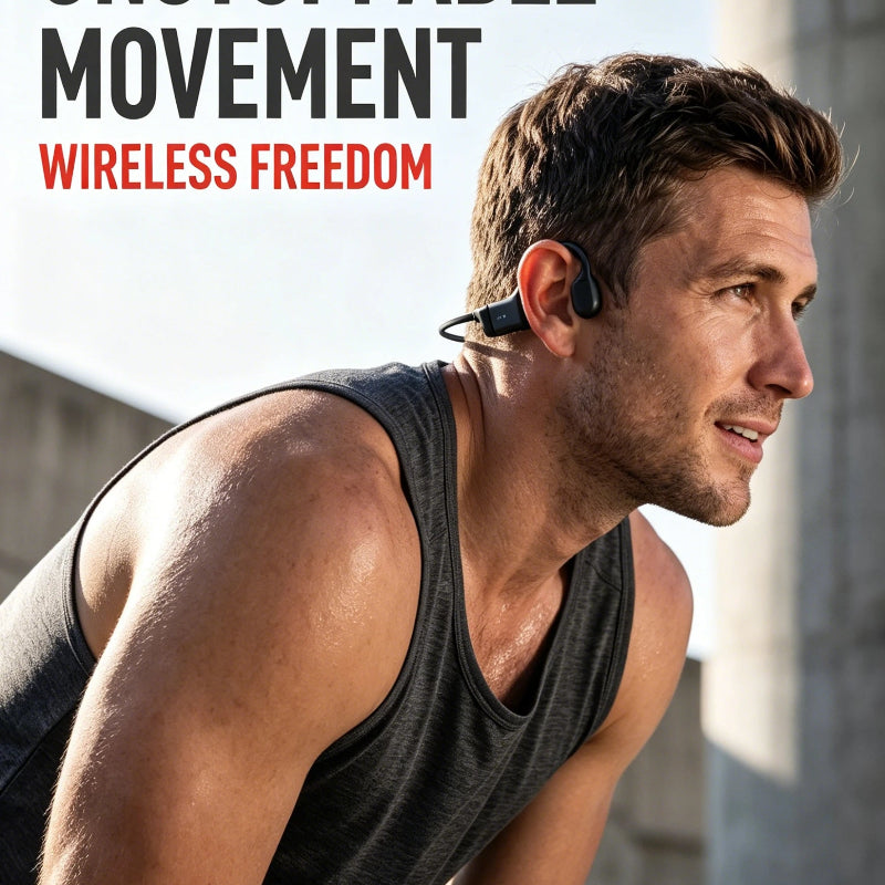 2026 New Bluetooth 5.3 Bone Conduction Headphones Open-Ear Wireless Earphones, 20H Long Battery ENC Mic, Lightweight Sweatproof for Running