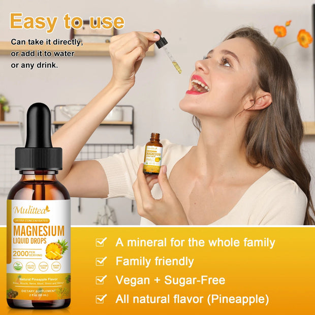 Mulittea Magnesium Liquid Drops - 2 fl oz for Optimal Relaxation and Wellness