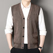 Men’s Knitted V-Neck Button-Up Sweater Vest Cardigan with Pockets