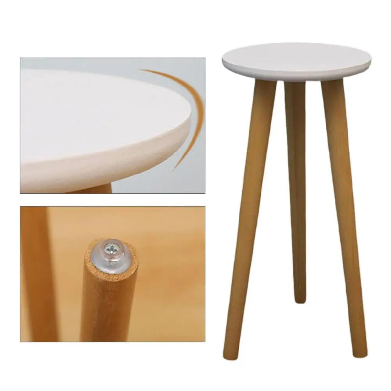 Wooden Round 3-Leg Flower Stand – White Top Plant Display Table in Two Sizes