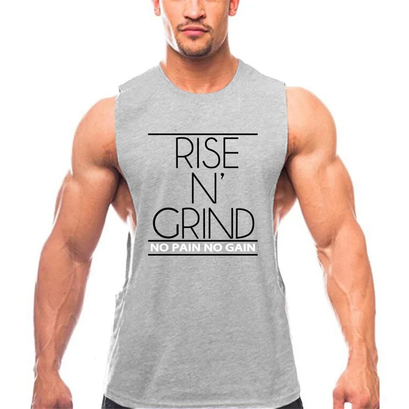 RISE N’ GRIND Men’s Sleeveless Gym Tank Top – Muscle Fit Workout Vest