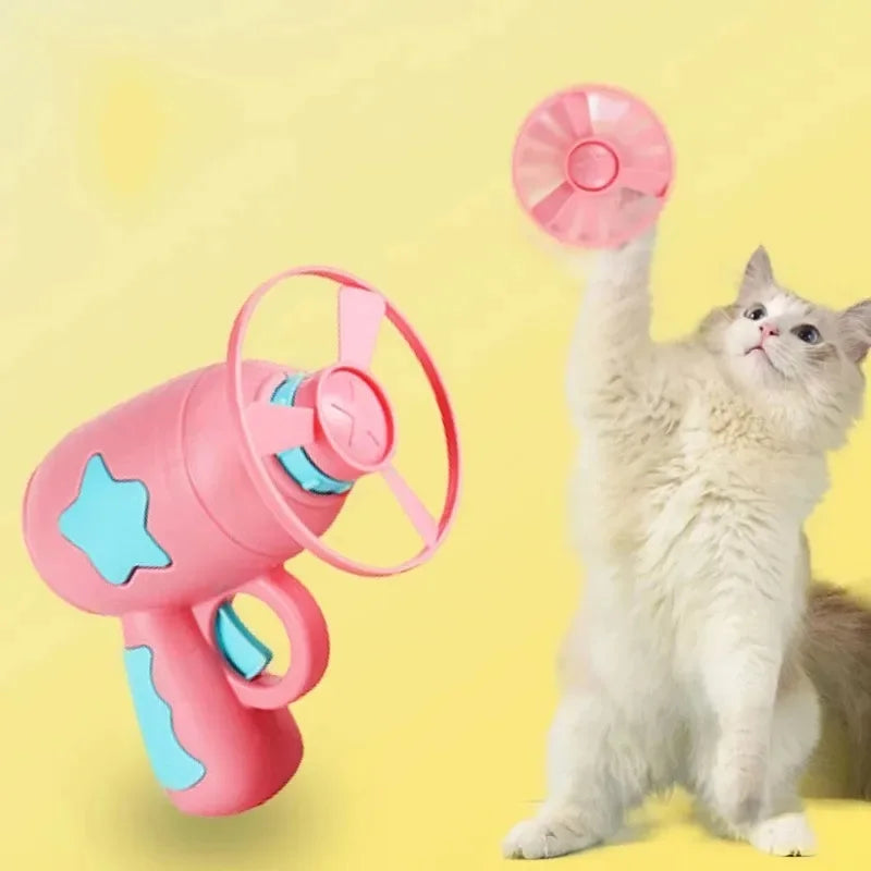 Interactive Cat Flying Disc Toy Launch Gun Pet Training Toy Mini Shooting Game for Kitten Chasing Exercise Fun Pet Supplies