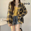 Women's Plaid Button-Up Shirt – Long Sleeve Loose Fit Casual Blouse