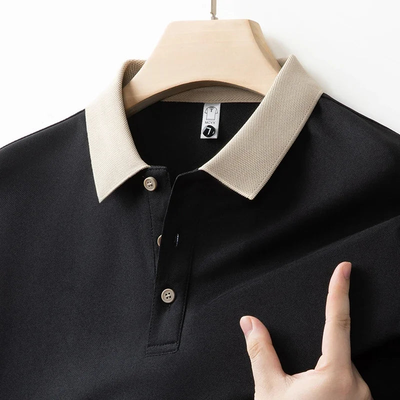 Men's Business Casual Long Sleeve Polo Shirt – Solid Color Versatile Top
