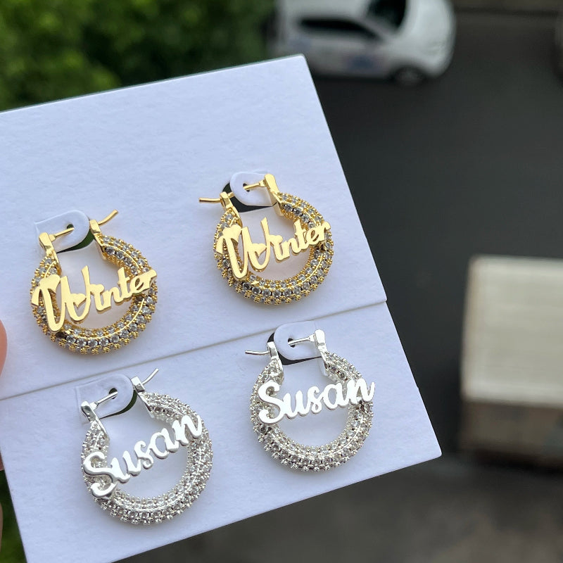 Winter & Susan Name Hoop Earrings