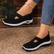 Black Slip-On Walking Shoes – Knit Upper Casual Sneakers with White Sole