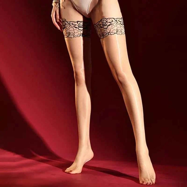 Sexy Camellia Lace Aurora Long Stockings Women Sexy Ultra-Thin Glossy Silky Reflective Silky Over-the-Knee Thigh Stockings