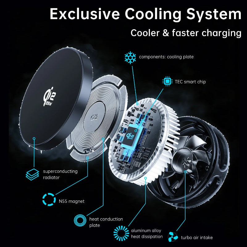 25W MagCold Wireless Charging Stand – Qi2.2 Magnetic Cooling Dock for iPhone 17, Galaxy S26 & Smartwatches