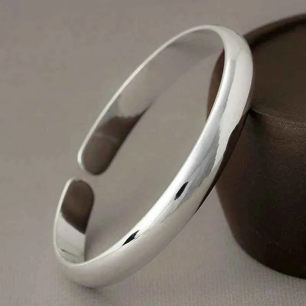 999 Sterling Silvery Cuff Polishing Retro Bracelet Bangles For Women Party Wedding Jewelry Accessories Argent 925