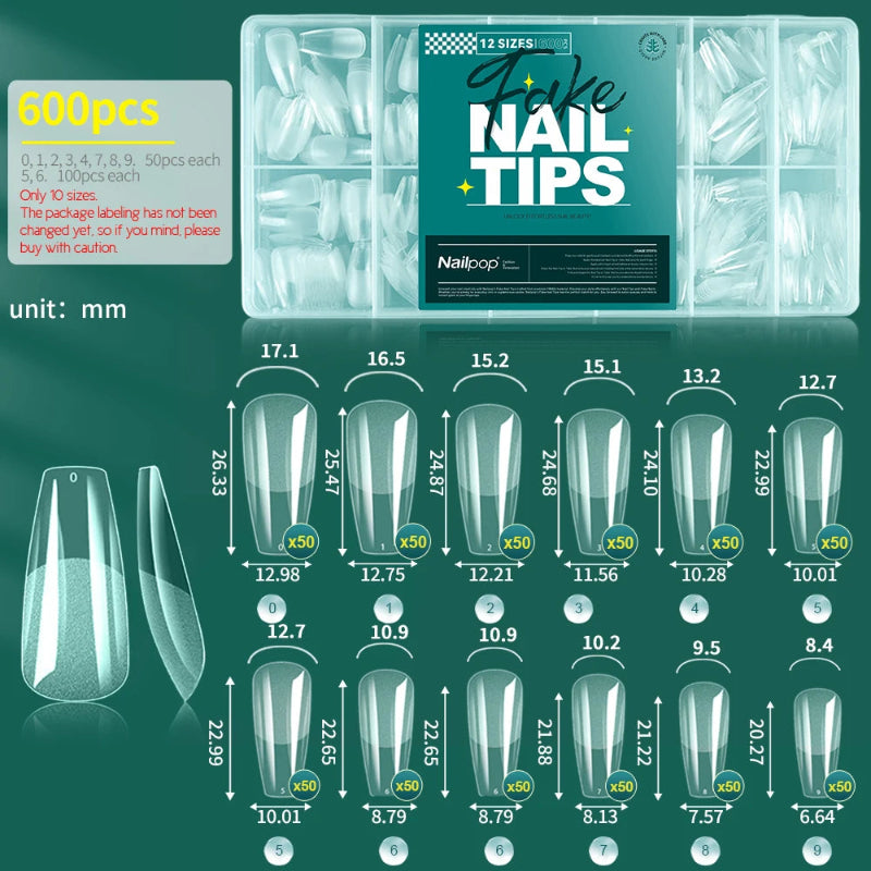Nailpop Half Matte Gel Nail Tips – 600 Pieces Box, 12 Sizes