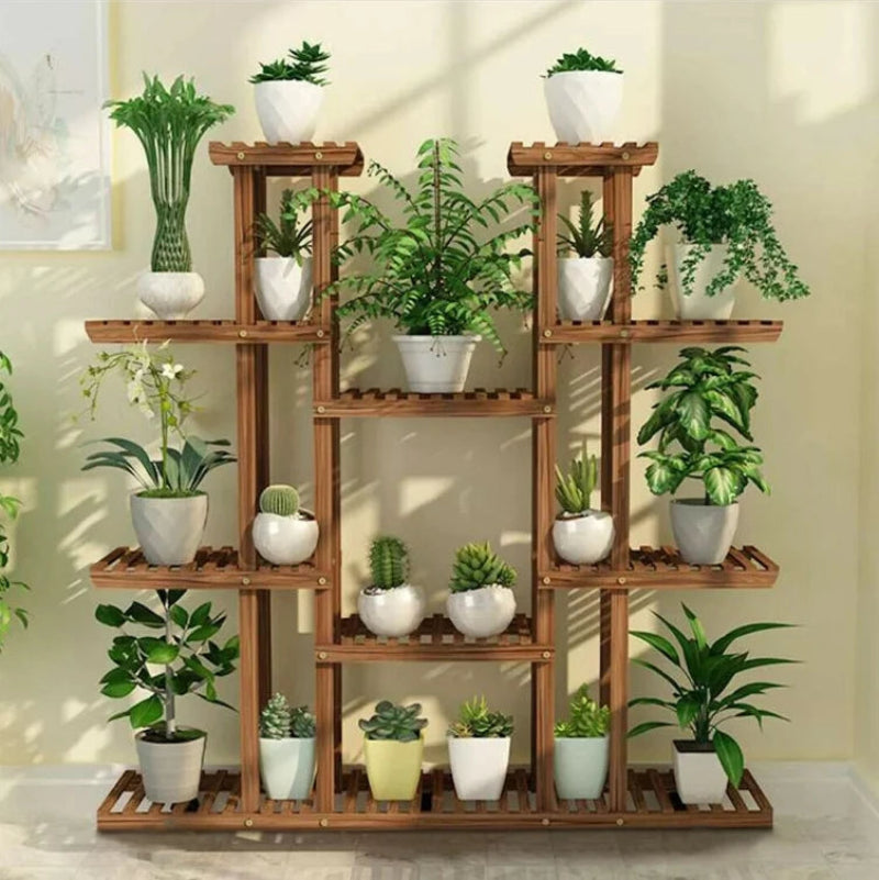Large Multi-Tier Plant Stand – Brown Staggered Flower Pot Display Rack
