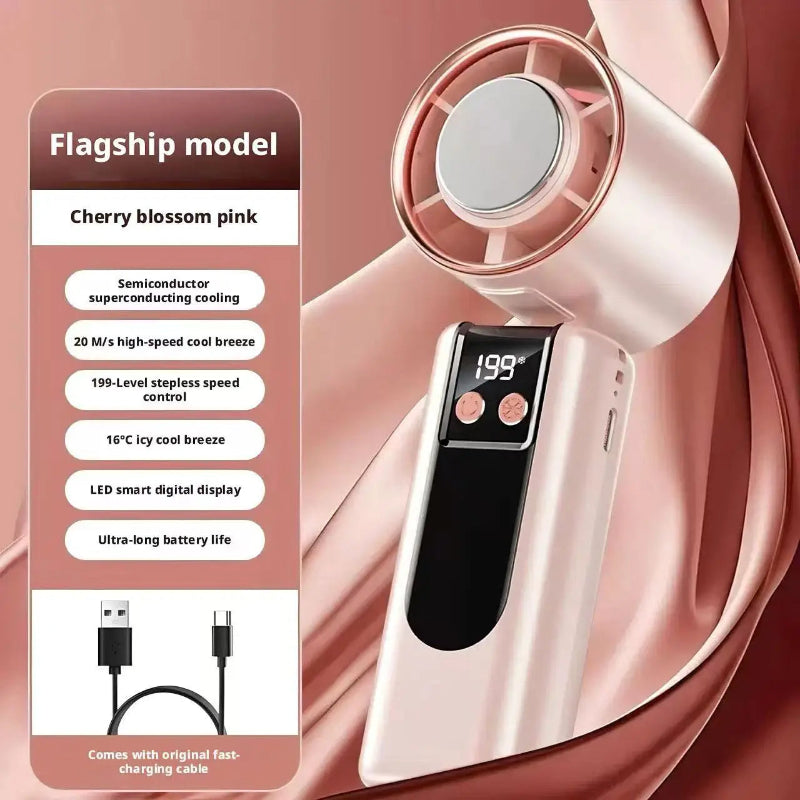 199-Speed Portable Turbo Handheld Fan with Semiconductor Ice Cooling, Digital Display & Type-C Charging