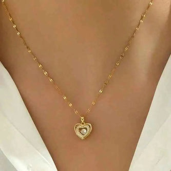 Gold Heart Necklace with Diamond Accent – Elegant Chain Pendant for Women
