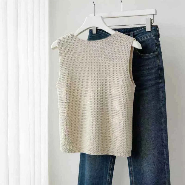 Knitted Tie-Front Vest – Stylish Casual Wear for Women | Beige Color