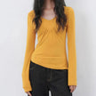 Women's V-Neck Long Sleeve T-Shirt – Slim Fit Solid Color Casual Top