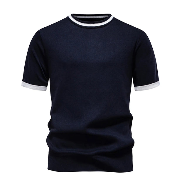 Men's Knit Pullovers Short Sleeve Sweater Knitted Tops Casual Knit Tee Shirts Crewneck Solid Color Ribbed Knitwear