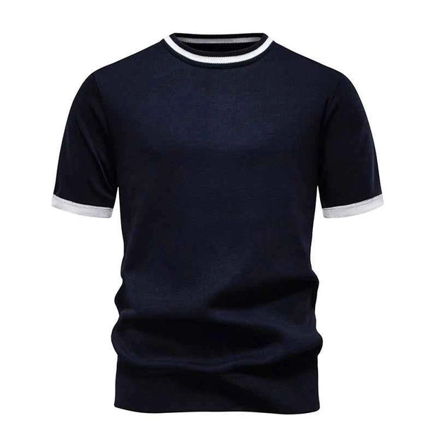 Men's Knit Pullovers Short Sleeve Sweater Knitted Tops Casual Knit Tee Shirts Crewneck Solid Color Ribbed Knitwear