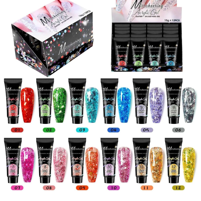 Complete Glitter Acrylic Gel Nail Kit Collection