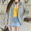 Women's Plaid Button-Up Shirt – Long Sleeve Loose Fit Casual Blouse