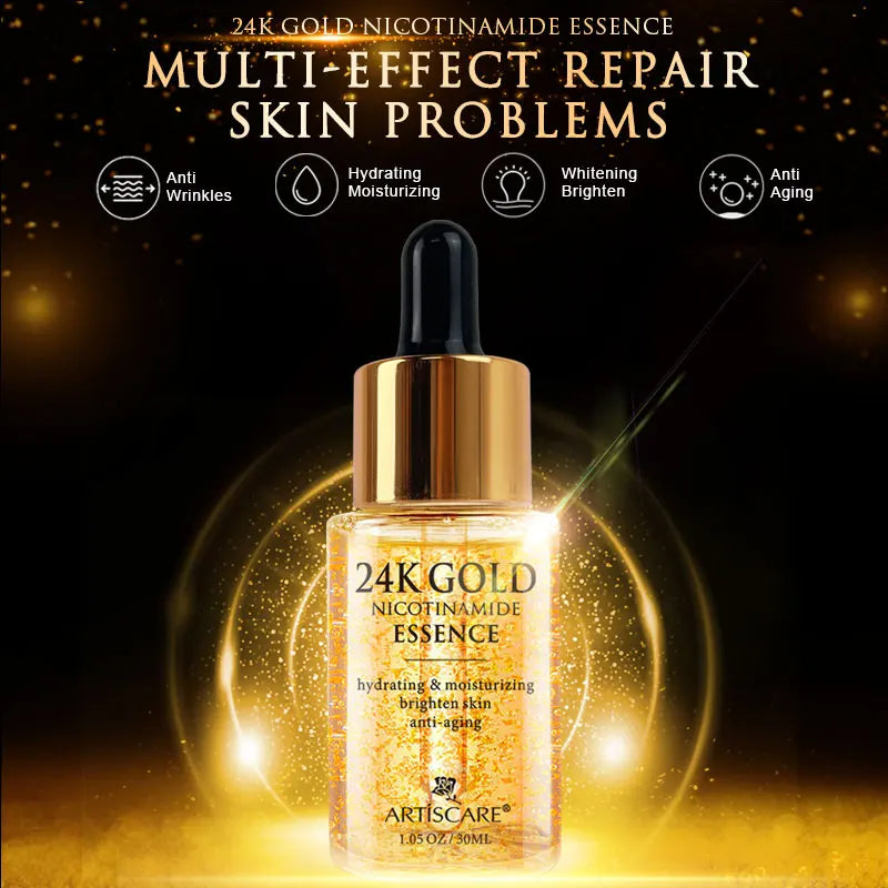 ARTISCARE 24K Gold Serum Set 3PCS – Hydrating Face Essence, Golden Repair Eye Cream & Anti-Wrinkle Skin Care Kit