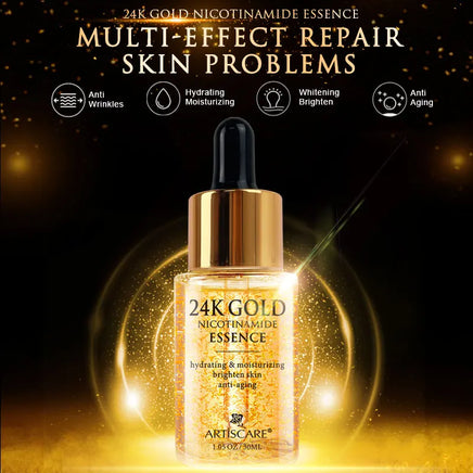 ARTISCARE 24K Gold Serum Set 3PCS – Hydrating Face Essence, Golden Repair Eye Cream & Anti-Wrinkle Skin Care Kit