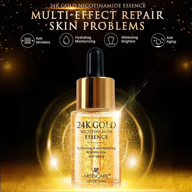 ARTISCARE 24K Gold Serum Set 3PCS – Hydrating Face Essence, Golden Repair Eye Cream & Anti-Wrinkle Skin Care Kit