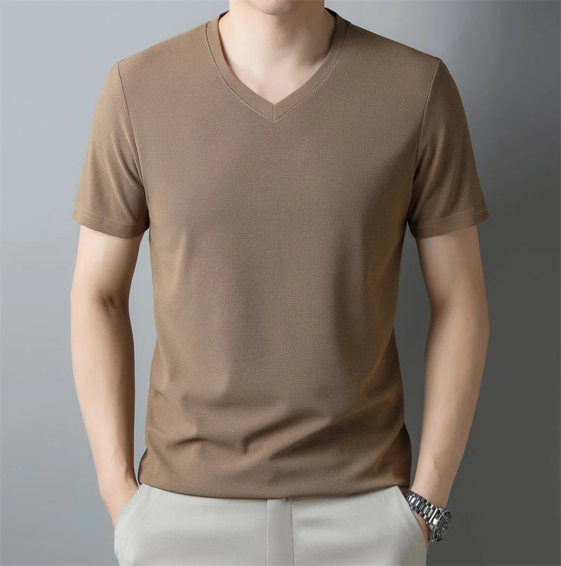 Men’s Solid V-Neck Short-Sleeve Casual T-Shirt – Multiple Colors
