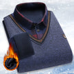 Men's Vintage Plaid Fleece Lined Polo Collar Pullover Sweater Winter Knitwear