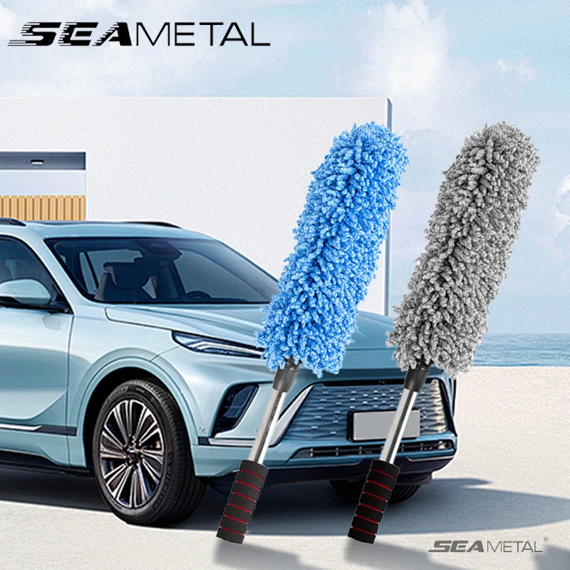SEAMETAL Retractable Car Duster – Stainless Steel Long Handle Microfiber Dust Remover Brush for Car & Home Cleaning