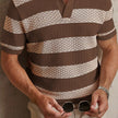 Men’s Striped Knit Polo Shirt with Short Sleeves and Turn-Down Collar