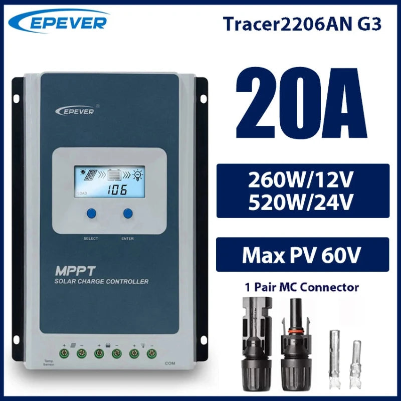 EPEVER MPPT Tracer Solar Charge Controller 10A 20A 30A 40A 12V/24V Battery Regulator