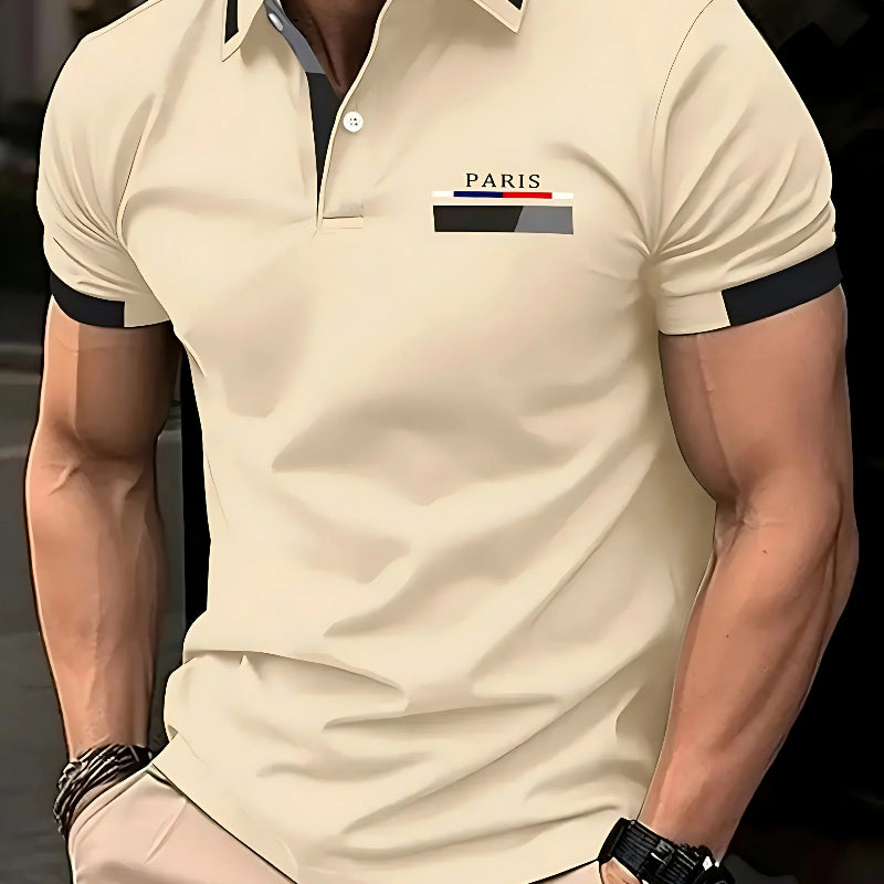 PARIS Men’s Solid Color Polo Shirt with Contrast Collar & Sleeve Trim