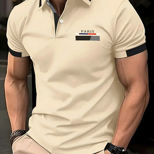 PARIS Men’s Solid Color Polo Shirt with Contrast Collar & Sleeve Trim