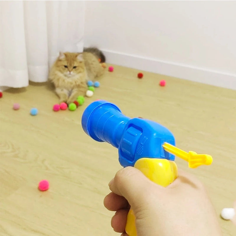 Interactive Cat Toy Shooting Gun with Plush Pom Pom Balls | Funny Pet Training Toy for Cats & Kittens