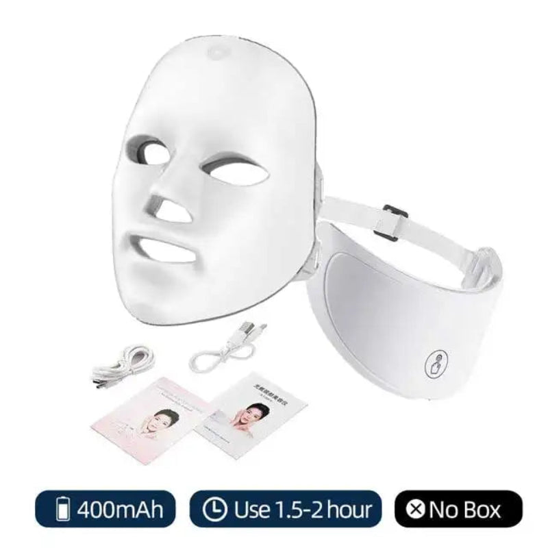 7-Color LED Facial Mask with Neck Light Therapy Mask – Wireless Rechargeable Skin Rejuvenation Beauty Device